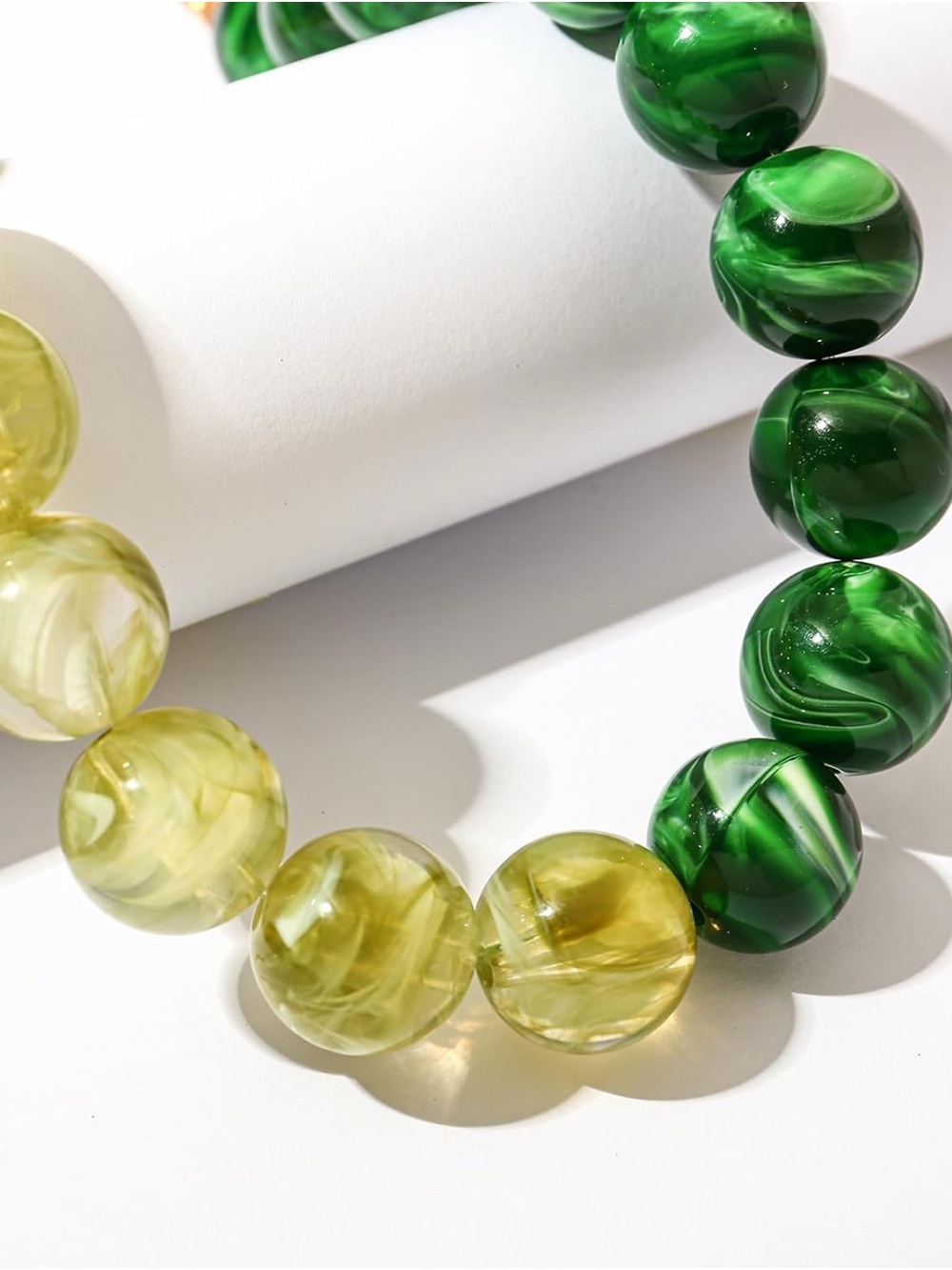 New! Statement Marbled Two-Tone Green Beaded Necklace - Picture 3 of 9